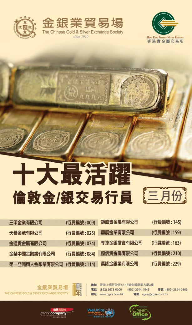 天譽國際蟬聯金銀業貿易場一至三月份十大最活