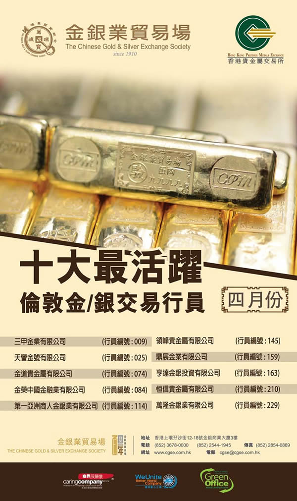 天譽國際蟬聯金銀業貿易場一至四月份十大最活