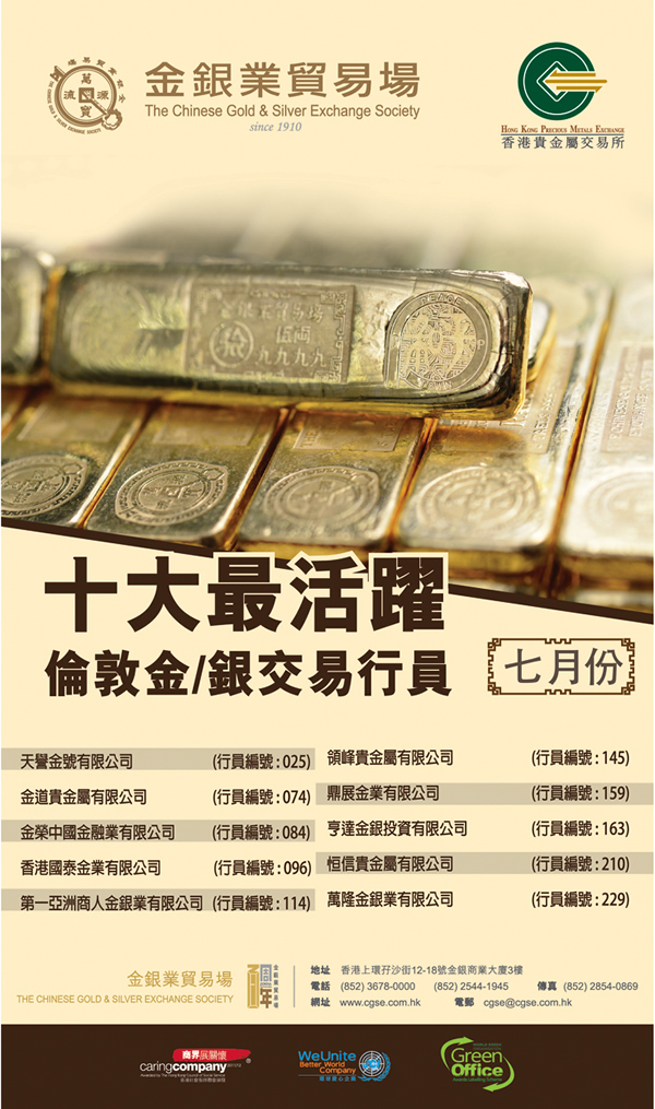 天譽國際蟬聯金銀業貿易場一至七月份十大最活